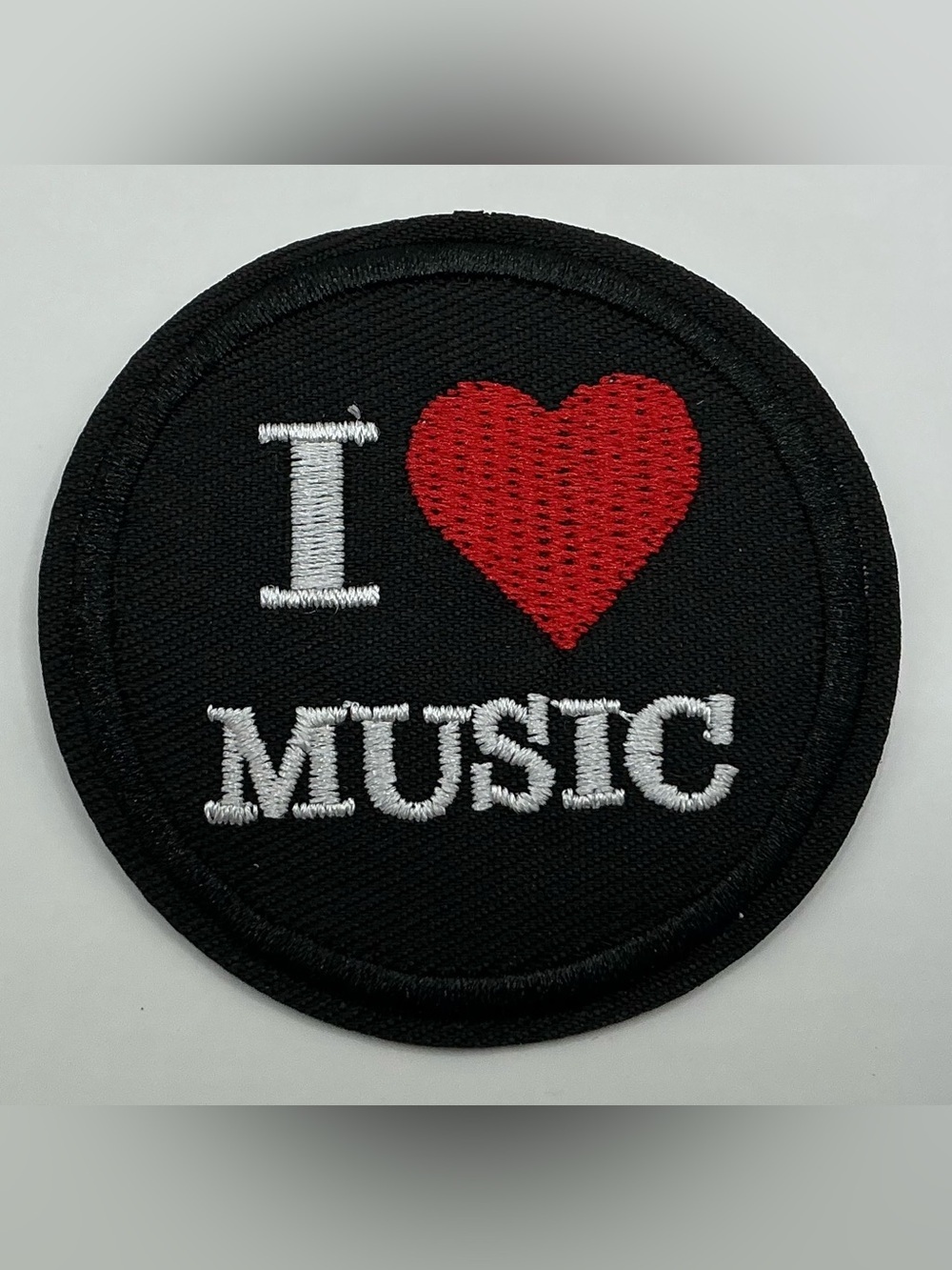 EMBROIDERED IRON OR SEW ON PATCH I LOVE MUSIC